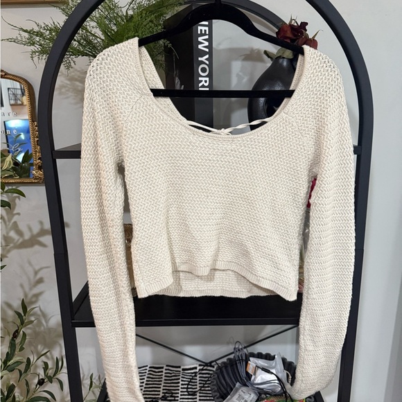 Free People beach Cream Tie Front Ribbed Crop Top size medium - Picture 6 of 7